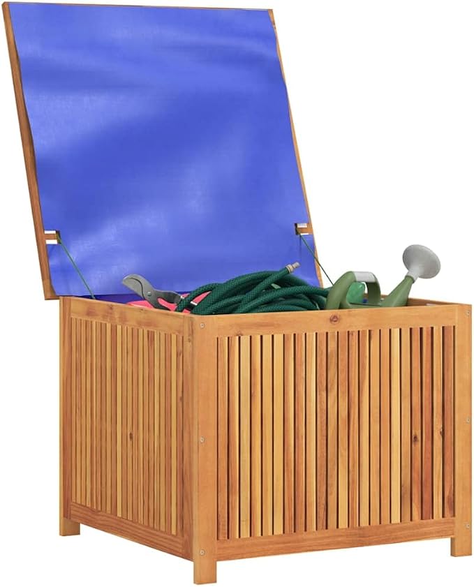 Patio Storage Box, Outdoor Deck Bin 29.5x29.5x22.8 inch, Solid Acacia Wood Container for Garden Cushions, Pillows, Tools, Brown