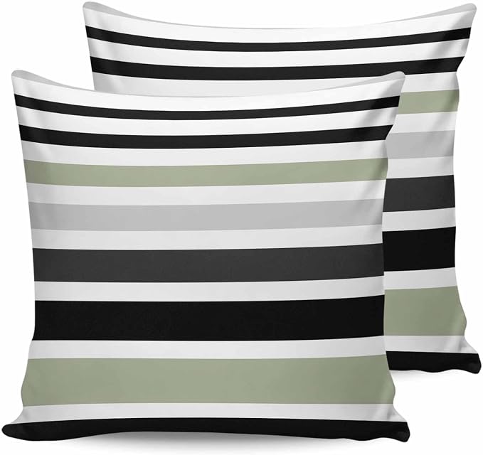 Modern Sage Green Black White Grey Stripes Outdoor Pillow Covers 20x20in Pack of 2 Waterproof Pillowcase Simple Lines Decorative Throw Cushion Case for Patio Couch Sofa