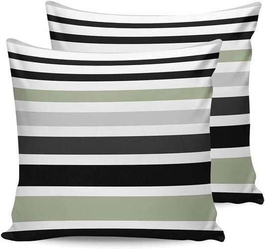 Modern Sage Green Black White Grey Stripes Outdoor Pillow Covers 20x20in Pack of 2 Waterproof Pillowcase Simple Lines Decorative Throw Cushion Case for Patio Couch Sofa
