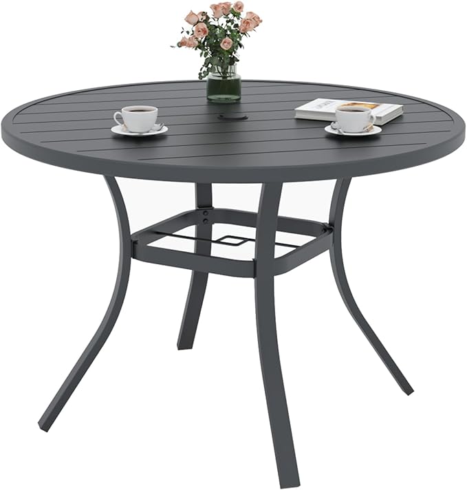 Anmutig 5 Piece Patio Table and Chairs Set, Outdoor Dining Set with 41 inch Round Table and 4 Stackable Black Chairs