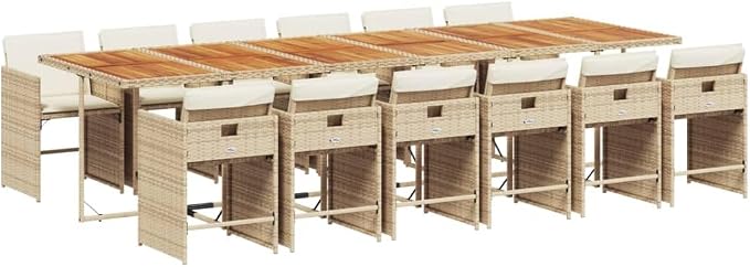 13 Piece Patio Dining Set with Cushions, Space Saving Rattan Cube Table and Chairs for Garden, Backyard, Deck, Beige