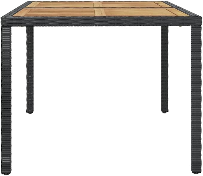 7-Piece Outdoor Dining Set, Rectangular PE Rattan Patio Furniture Set with Acacia Wood Tabletop and 6 Cushioned Chairs for Garden, Backyard and Terrace, Black