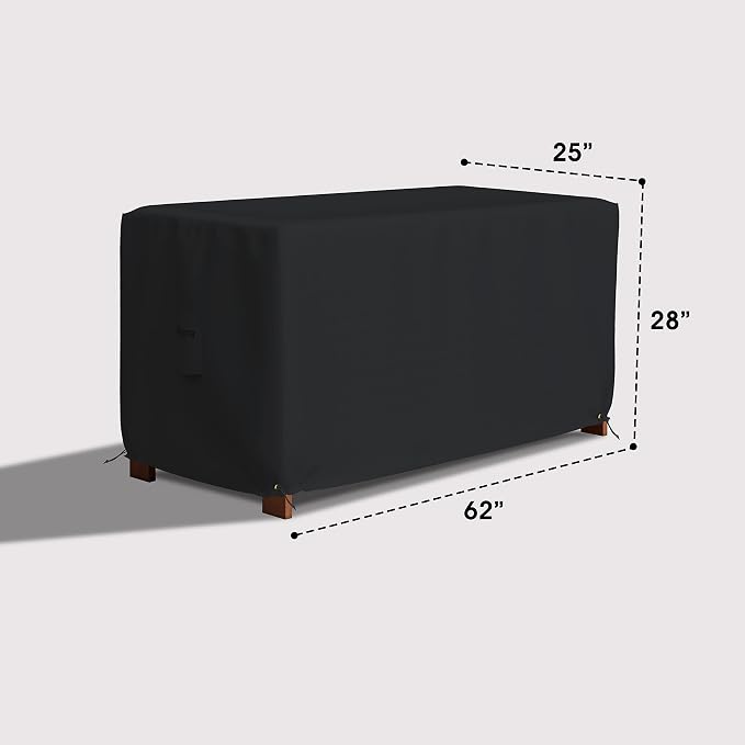 Covers & All Patio Deck Box Cover - Heavy Duty 12 Oz Waterproof Outdoor Yard Cushion Storage Box Protection 100% Weather Resistant with Air Pockets and Drawstring. (62" W X 25" D X 28" H, Black)