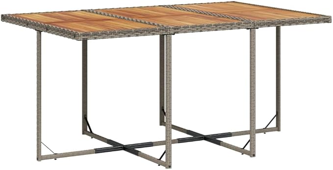 7 Piece Patio Dining Set, Outdoor PE Rattan Furniture with Acacia Wood Table and 6 Foldable Chairs, Comfortable Cushioned Seats for Garden Backyard Balcony