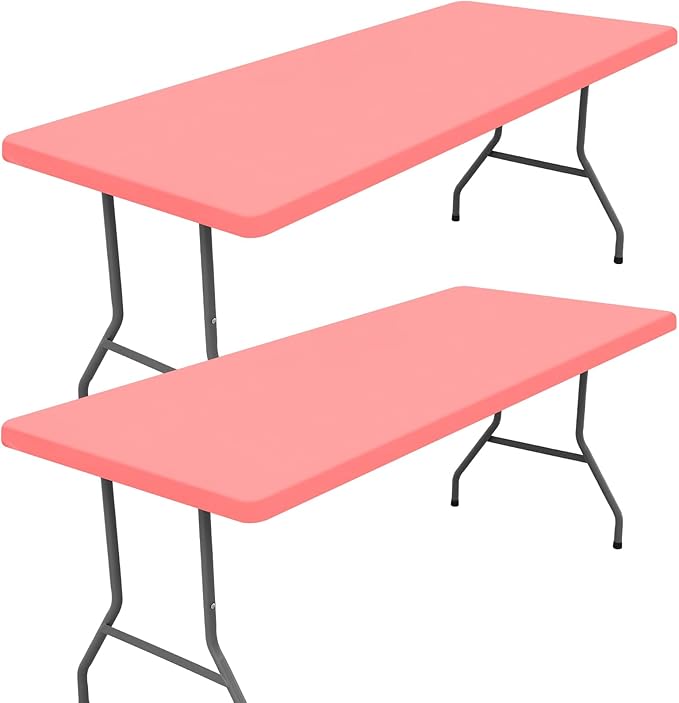 Moosfor Spandex 6 Foot Rectangle Table Cloth 2 Pack, Elastic Fitted Tablecloths for Picnic, Stretch Washable Patio Table Cover for Outdoor, Camping, Banquet and Parties(Coral Red, 30"x72")