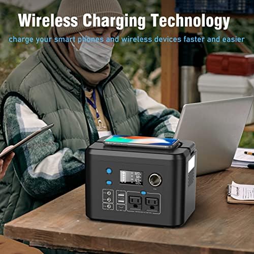 350W Solar Generator, Powkey 60W Solar Panel and 10W USB LED Light Kit, 70,000mAh Power Bank with AC Outlets, 9 Outports Power Station for Outdoors Camping Travel Hunting Emergency