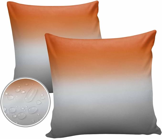 Outdoor Waterproof Throw Pillow Covers Set of 2 Orange Grey Ombre Pillowcases 26x26 Inches Gradient Gradual Color Patio Decorative Pillows Cushion Case Patio Pillows for Couch Bed Chair Garden