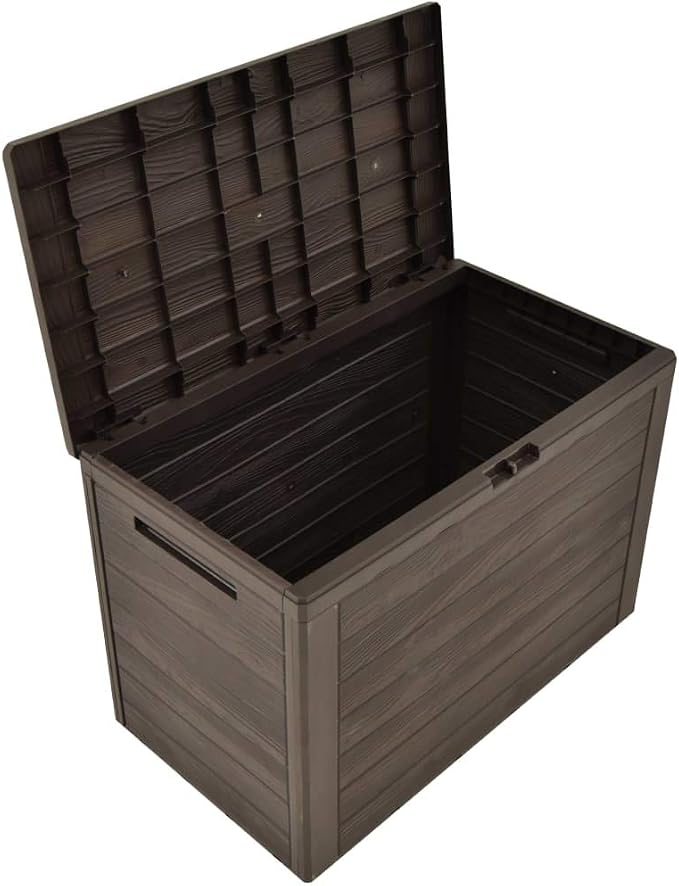 Deck Box Large Outdoor Storage for Patio Furniture, PP Garden Tools, Pool Supplies,Outdoor Backyard Patio Storage Deck Box Container, Brown 30.7"x17.3"x21.7"