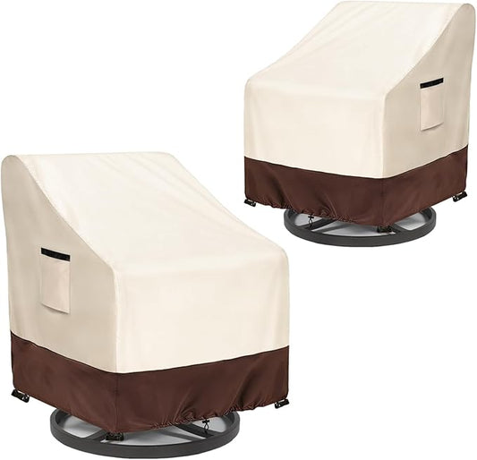 Outdoor Swivel Chair Covers 2 Pack, 33 W x 35 D x 38.5 H inches, 600D Heavy Duty Waterproof Patio Chair Cover, Outdoor Furniture Covers for Lawn/Garden Chiars, Beige & Brown