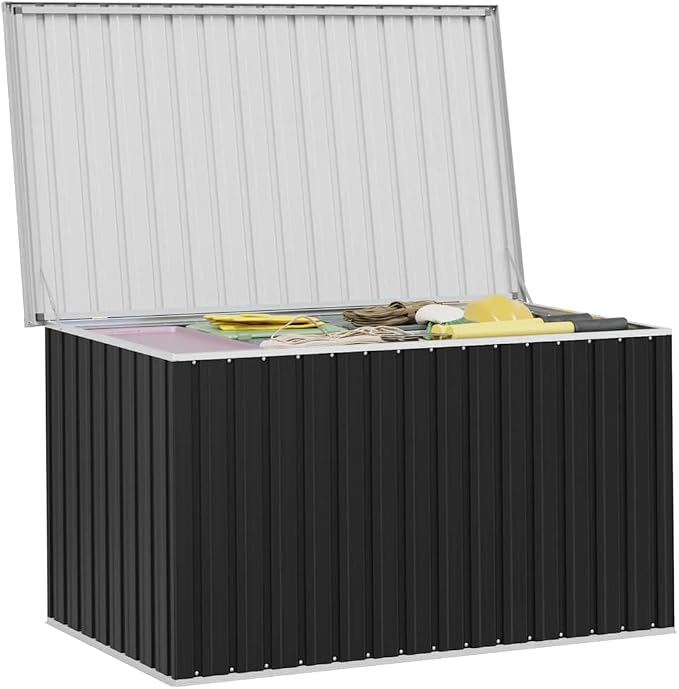 Large Outdoor Garden Storage Box, Galvanized Steel Deck Container for Patio Cushions, Pillows and Gardening Tools, Anthracite Gray, 67.3 x 39 x 36.6 Inches