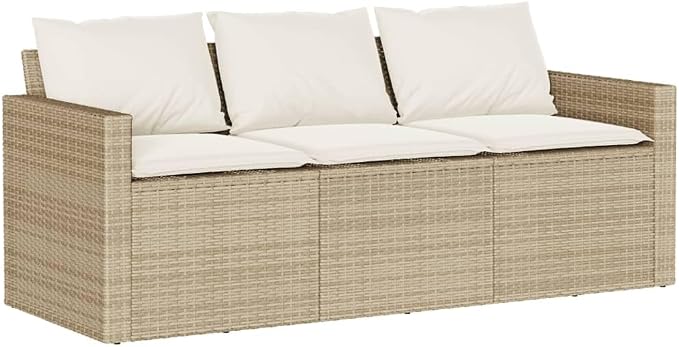 2 Piece Patio Dining Set with Cushions Beige PE Rattan Outdoor Bistro Table and Chairs Set for Garden Backyard Deck, Wooden Comfortable Seating with Removable Washable Covers, Powder Frame UV Proof