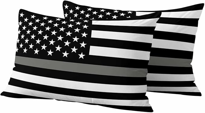 Thin Gray Outdoor Waterproof Throw Pillow Covers Set of 2, 20"x12", Line Law Enforcement Correctional Corrections Guards Officers Decorative Pillow Covers Outside Cushion Case for Patio Porch Garden