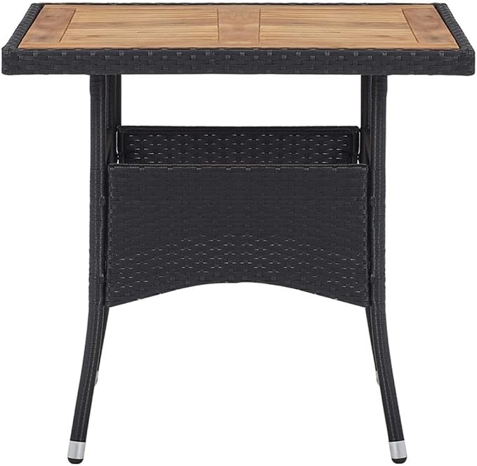 Afuera Living 3-Piece Synthetic Poly Rattan Patio Dining Set, Black and Brown Finish, Weather-Resistant Acacia Wood, Cushioned Seats, Contemporary Design, 31.5 x 31.5 x 29.5 in, Garden or Terrace Use