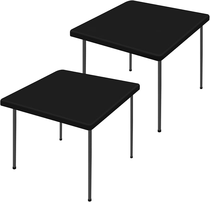 Moosfor Spandex Picnic Table Cloth 2 Pack, Elastic Fitted Tablecloths for Square Tables, Stretch Washable Patio Table Cover for Outdoor, Camping, Banquet and Parties (Black, 24"x24")