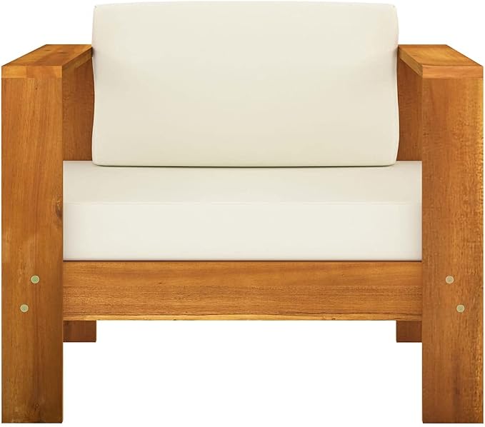 8 Piece Patio Lounge Set with Cream White Cushions,Outdoor Couch,Patio Bar Set,Modern Outdoor Furniture,Dining Bench with Back,Bistro Set,for Patio Deck Garden,Backyard & Lawn,Acacia Wood