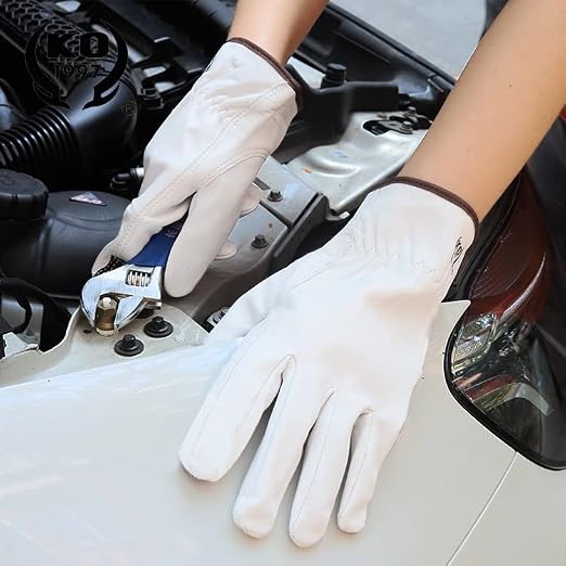 Leather Work Gloves, Gardening Gloves for Women and Men, Soft and Thin Goatskin Garden Gloves for Outdoor Yard Garden, S