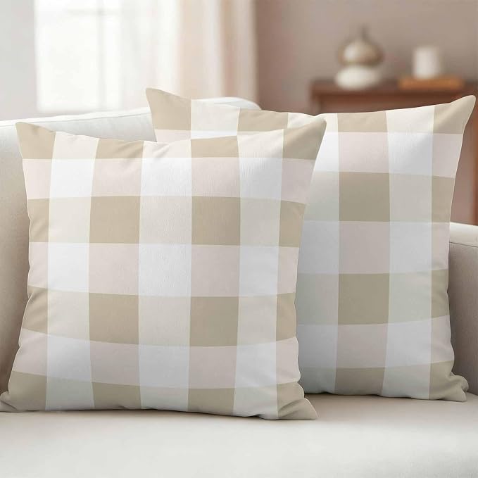 Buffalo Yellow Plaid Outdoor Waterproof Throw Pillow Covers Set of 2, 20"x20", Spring Simple Pattern Decorative Pillow Covers Outside Cushion Case for Patio Porch Garden