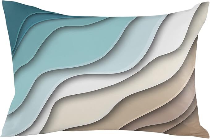 Ombre Abstract Geometry Gradient Teal to Brown Outdoor Waterproof Throw Pillow Covers 20 x 12 Inch Set of 2, Pillowcases Decorative Square Cushion Cases for Patio Furniture Couch Porch Garden