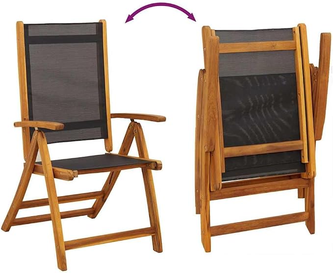 7 Piece Patio Dining Set Solid Acacia Wood Extendable Table and 6 Folding Chairs with 5 Positions, Weather-Resistant Outdoor Furniture for Garden Terrace Backyard Entertaining, Easy Dark Oil Finish