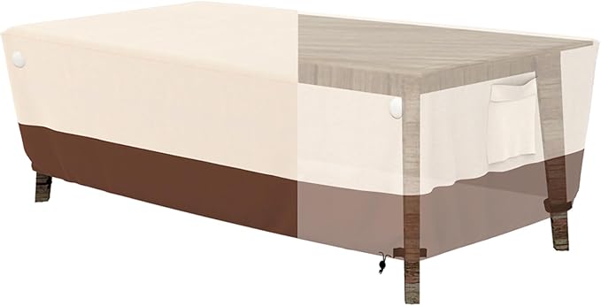 Tuyeho Patio Furniture Cover 74 x 48 x 28 inch, Durable Heavy Duty Oxford Fabric Outdoor Rectangular Table Cover , Waterproof & Weather Resistant for Your Coffee Table and Chairs (Beige & Brown)