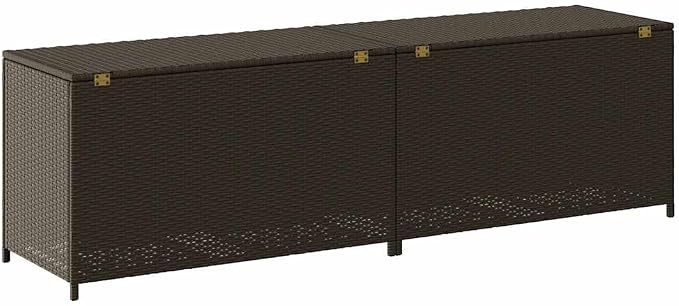Outdoor Storage Chest, Weather-Resistant Poly Rattan Deck Box with Powder-Coated Steel Frame, Large Capacity Garden Organizer for Cushions and Tools, Brown