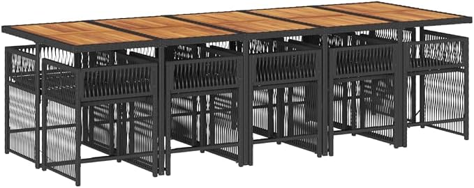 11-Piece Black Poly Rattan Garden Dining Set, Outdoor Patio Furniture for Garden or Backyard, 108.3 x 41.7 x 28.7 in