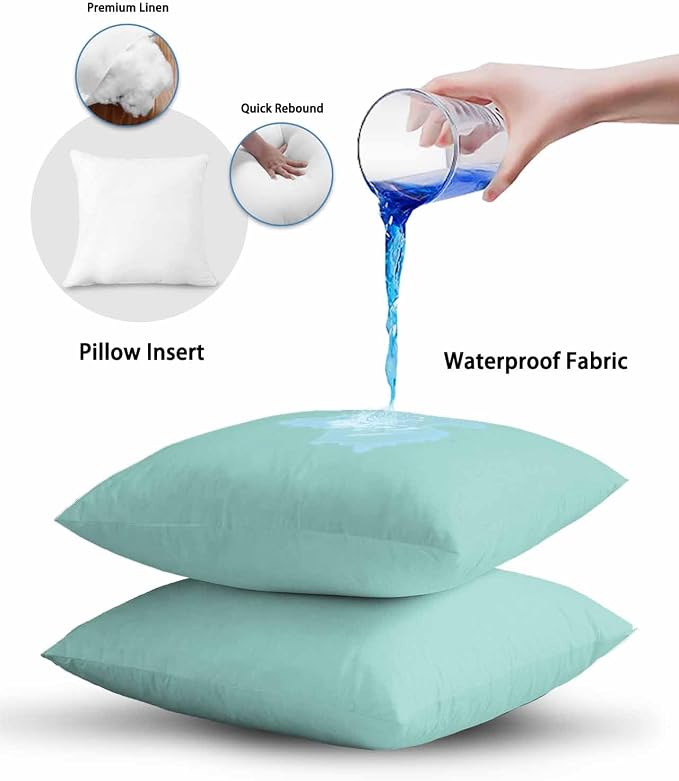 Outdoor Waterproof Throw Pillows Farmhouse Decor Aqua Patio Pillows Pack of 2,Decorative Pillow Covers with Insert,Pillow Cushion Case for Garden Couch Sofa