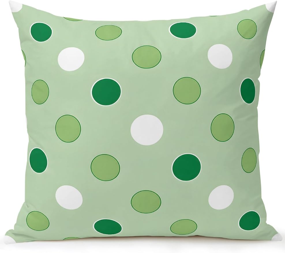 Waterproof Outdoor Pillow 1 Pack Green Polka Dots Decorative Throw Pillows Cover & Insert 18x18 Inch Pillowcase Funny Circles Spots Square Pillows for Couch Sofa Bed Patio Furniture Indoor Outdoor