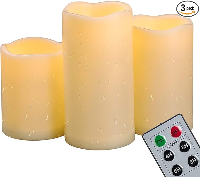 3PCS 4" 5" 6" Outdoor Waterproof LED Pillar Candles with Remote & Timer/Large Battery Operated Flickering Flameless Plastic Fake Candles for Outside Patio Decorative Hanging Lantern Home Decor