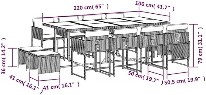 Afuera Living 13-Piece Poly Rattan Garden Dining Set, Gray Finish, Acacia Wood Table, Powder-Coated Steel Frame, Stackable Chairs, Foldable Design, Seating for 12, Outdoor Patio Furniture for Garden