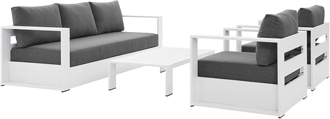 Modway Tahoe Aluminum 4-Piece Outdoor Patio Set in White Charcoal