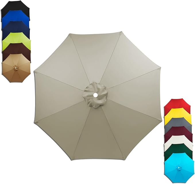 6/8 Ribs Patio Umbrella Replacement Canopy 6.5ft 7.5ft 8.2ft 8.9ft 9.8ft 11.5ft Waterproof UV Protective Replacement Parasol Fabric Cover for Garden Outdoor(Top Color,6.5ft/8ribs)