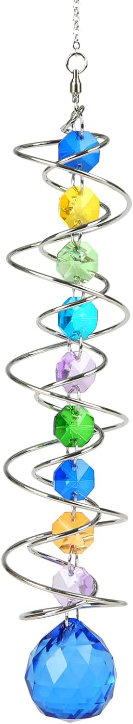 GWAHSA Sun Catchers Gazing Ball Spiral Tail Wind Spinner with Crystal Suncatcher for Hanging Ornaments Decorative Indoor Outdoor Windows Prism Rainbow Maker Car Mirror Home Yard Garden Decor