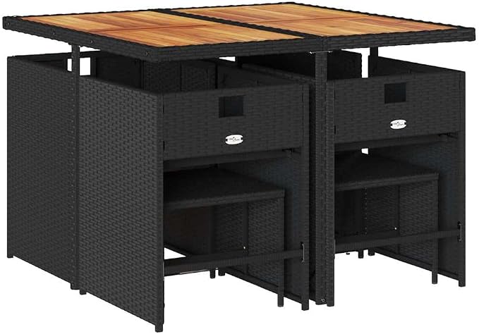 9 Piece Garden Dining Set, Patio Furniture with Synthetic Poly Rattan, Black Outdoor Table and Chairs, Space-Saving Modular Dining for Backyard, Deck, or Terrace