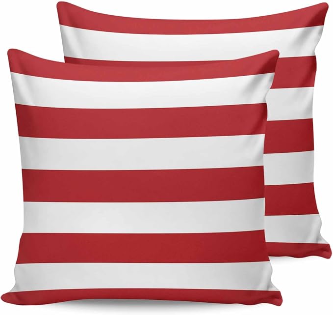 Outdoor Waterproof Throw Pillow Covers Set of 2 Red White Stripe Pillowcases 24x24 Inches Simple Style Striped Decorative Pillows Cushion Case Patio Pillows for Couch Bed Chair Garden