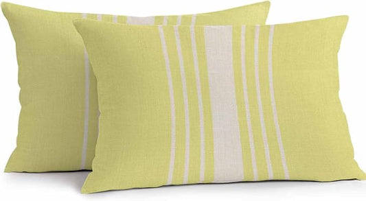 Vandarllin Outdoor Throw Pillows Covers 20x12 inch Set of 2 Waterproof Yellow Vertical Stripes Decorative Zippered Cushion Covers for Patio Furniture, Classic Striped Linen Lumbar Pillowcases