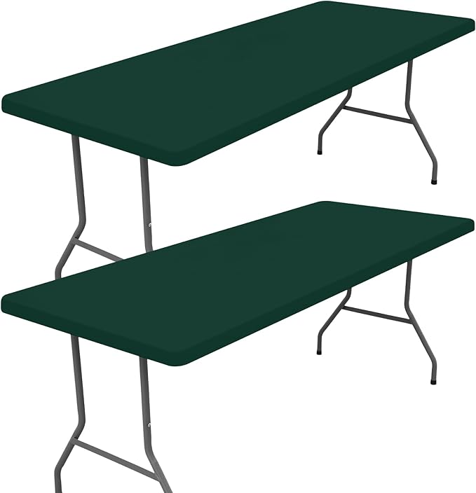 Moosfor Spandex 8 Foot Rectangle Table Cloth 2 Pack, Elastic Fitted Tablecloths for Picnic, Stretch Washable Patio Table Cover for Outdoor, Camping, Banquet and Parties(Hunter Green, 30"x96")