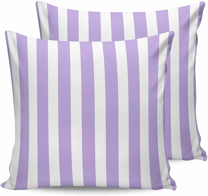 Outdoor Waterproof Throw Pillow Covers 24x24in, Purple Striped Cushions for Garden Patio Furniture Chairs Set of 2, Modern Art Striped Home Decor Couch Sofa Polyester Pillow Cases