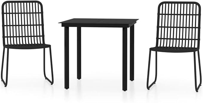 BOWERY HILL 3-Piece Powder-Coated Steel Patio Dining Set, Black Finish, Includes Table and 2 Chairs, Weather-Resistant Outdoor Furniture for Garden, Balcony, or Terrace Use