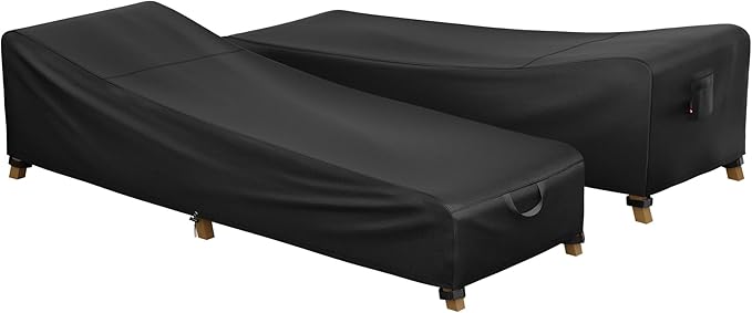 iBirdie Outdoor Lounge Chaise Chair Cover 80L x 26W x 19H inch Waterproof Patio Furniture Covers Lawn Pool Chair Cover 2 Pack Black