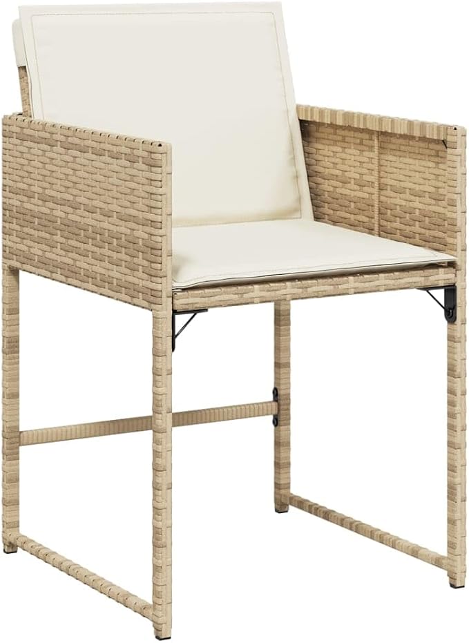 5 Piece Patio Dining Set with Cushions Beige Poly Rattan Outdoor Table and Chairs for Garden Backyard Relaxing, UV-Proof Foldable Space-Saving Tempered Glass Top, 242.5 lb Load Capacity Per Seat