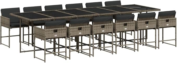 13 Piece Patio Dining Set, 12-Seater Outdoor Furniture, PE Rattan Garden Table and Chairs, Space-Saving Foldable Cube Seating with Cushions, Gray