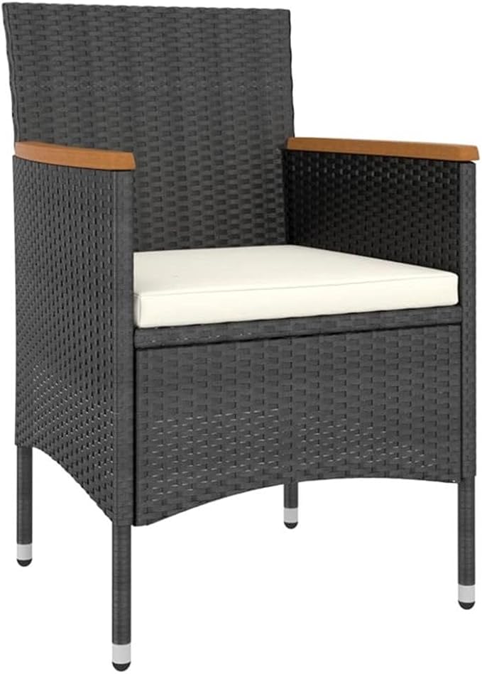 BOWERY HILL 5-Piece Garden Dining Set, Black and Cream White Poly Rattan, Square Table with Cushioned Chairs, Powder-Coated Finish, Durable Indoor/Outdoor Patio or Balcony Furniture for Entertaining
