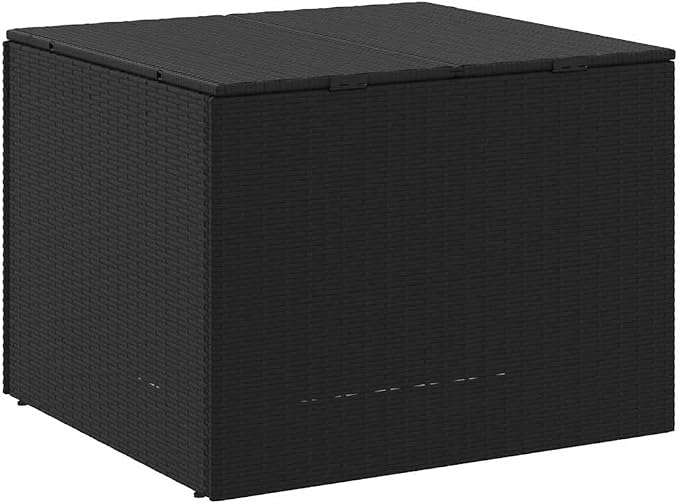 Outdoor Garden Storage Box 291L, Weather Resistant Poly Rattan Deck Bin for Cushions, Tools, and Patio Accessories, Black Rectangular Container