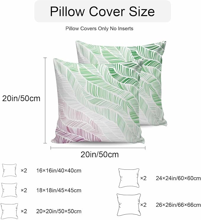 Vandarllin Outdoor Throw Pillows Covers 18x18 inch Set of 2 Waterproof Summer Beach Decorative Zippered Cushion Covers for Patio Furniture, Ombre Green Abstract Leaf Lines Lumbar Pillowcases