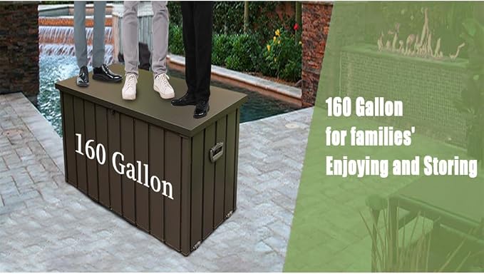 Saiveina 160 Gallon Outdoor Storage Deck Box Waterproof, Large Patio Storage Bin for Outside Cushions, Throw Pillows, Garden Tools, Lockable (Dark Brown)