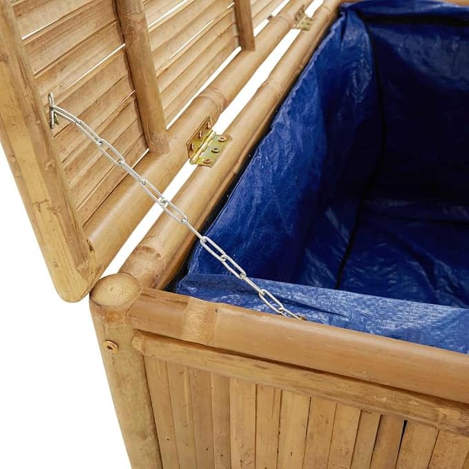 Bamboo Garden Storage Box, Outdoor Deck Container for Cushions and Patio Tools, 43.3 x 20.5 x 21.7 Inches Rectangular Organizer