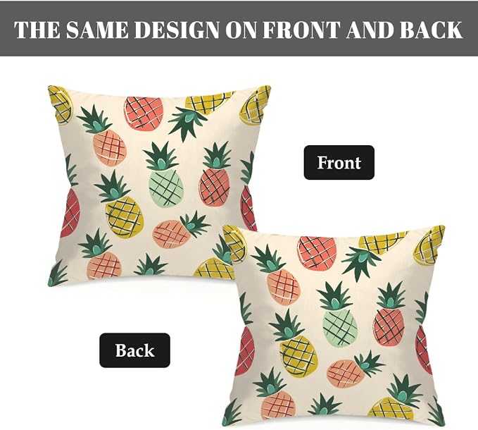 18x18 Inch Outdoor Pillow Covers Set of 2 Waterproof Throw Pillow Covers Decorative Couch Cushion Covers Pineapple Cute Square Pillowcases Protectors for Patio Garden Sofa