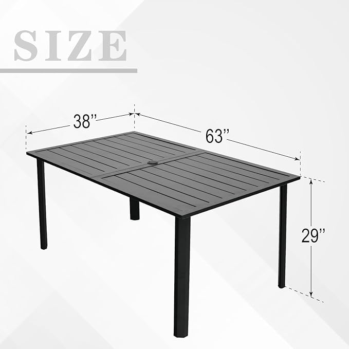 Patio 29" Heigh Rectangle Table Brown Swivel Chair Outdoor Dining Set Sty2 | 63"x38" Metal Table, 29" Heigh Table Top,All Weather; 6 Piece Swivel Chairs: High Back,Retro Armrest,Textilene Fabric,Rocking