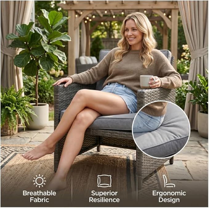 Gasee 9 Pieces Outdoor Dining Sets Patio Rattan Conversation Set Space Saving Wicker Chairs with Glass Table,Gray